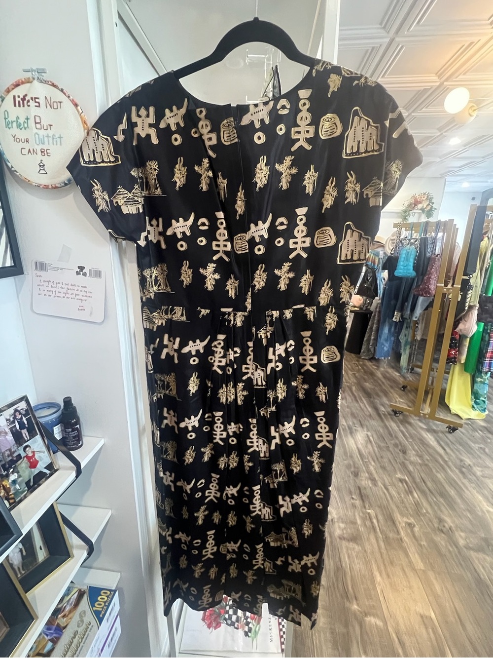 Sue Wong vintage Black Dress with Gold Graphic Motif and Matching Jacket
